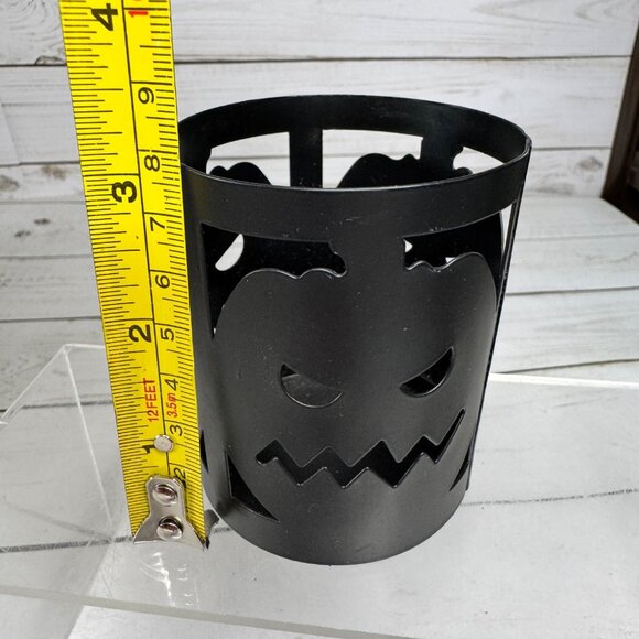 Halloween Jack-O-Lantern Black Metal Candle Holder Pumpkin Cutout 4" Tall - Picture 8 of 8